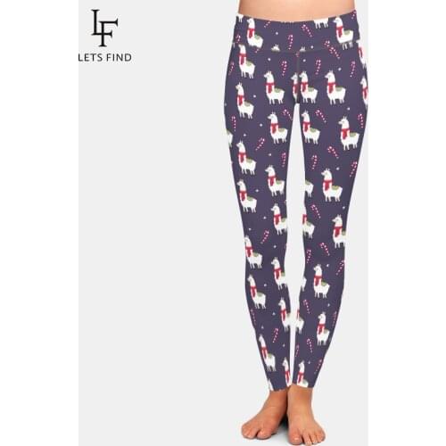 LETSFIND 2019 New Cute Christmas Alpaca Print High Waist Plus Size Women Leggings High Quaility Fitness Elastic Leggings