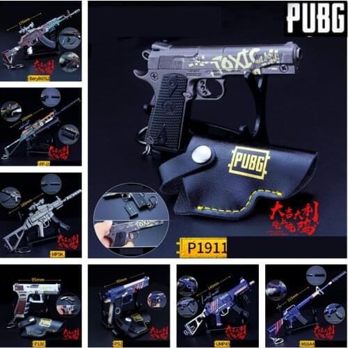 New Playerunknowns Battlegrounds PUBG P1911 M16A4 98k M762 G36C MP5K Cosplay Props Gun Metal Keychain Toy 6Pcs/Set Wholesale