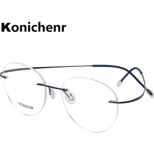 Konichenr Pure Titanium Optical Rimless Glasses Men 2021 New Prescription Eyeglasses Frames Women Myopia Round Screwless Eyewear