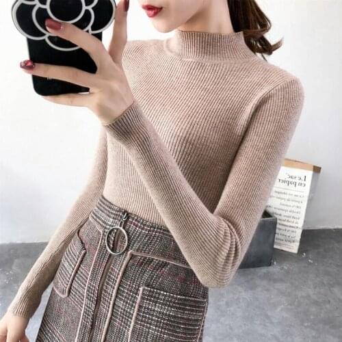 Half high collar Solid Slim Women Sweater Causal Chic Knitted Sweate Pullover Tops 2021 Korean Autumn Winter New Pull femme