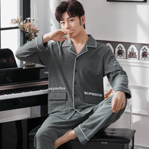 2021 Autumn Long Sleeve 100% Cotton Pajama Sets for Men High Quality Sleepwear Suit Pyjama Male Loungewear Homewear Home Clothes