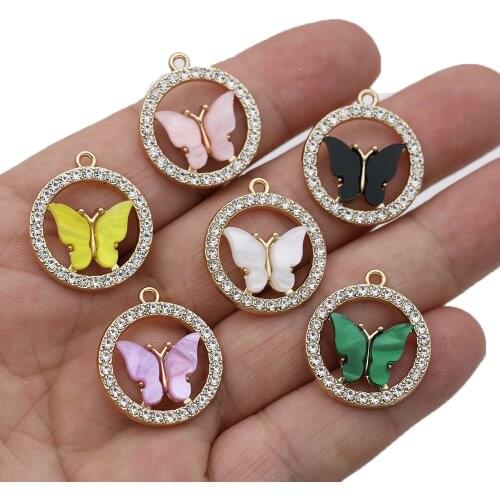 5PCS Gold Enamel Crystal Butterfly Charms Pendants for Jewelry Making Necklace DIY Earrings Handmade Craft