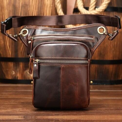 Luufan men' waist pack bag mens leather waist fanny bag waist men tactical motorcycle bags genuine leather leg bag belt
