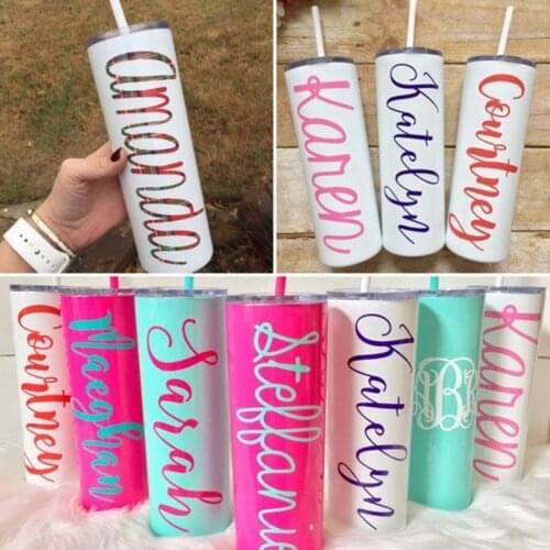 DROP SHIPPING 72pcs Monogram Skinny Stainless Steel Tumbler 20 ounce Stainless Steel Cup Personalized Tumbler Insulated coffee