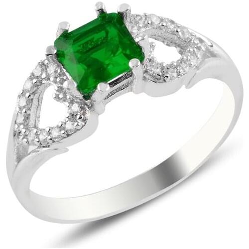 Silver 925 Sterling Emerald Zircon Engagement Ring