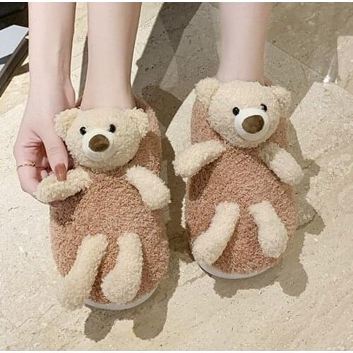 Women Home Cotton Shoes Ladies Warm Flock Cartoon Slingbacks Slippers Female Lovely Comfortable Indoor Winter Womens Footwear