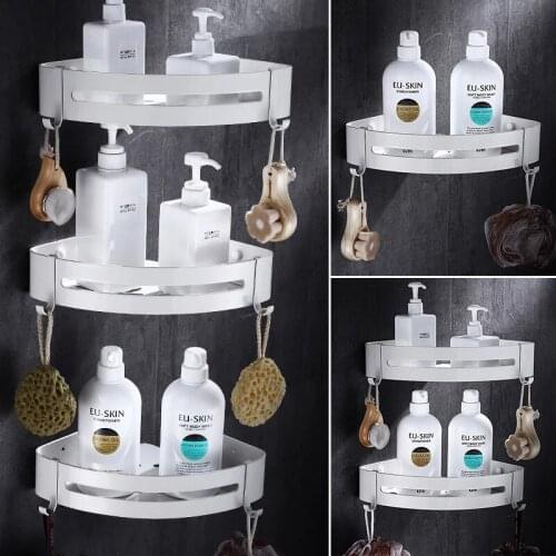 Bathroom Corner Shelf Wall Mounted White Aluminum Bathroom Shower Shelf Bath Shampoo Holder Basket Holder Corner Shelf
