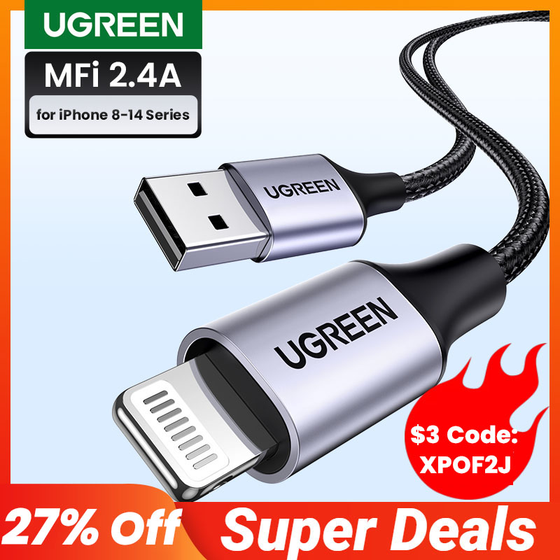 UGREEN MFi USB Cable for iPhone 12 Mini 2.4A Fast Charging Lightning Cable for iPhone 12 Pro Max X XR 11 8 7 Phone Charger Cable