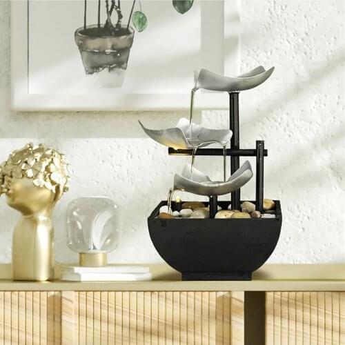 Water Fountain Flowing Decoration Minimalist Waterfall Indoor Garden Decoration Desktop Feng Shui Home Office Decor EU Plug