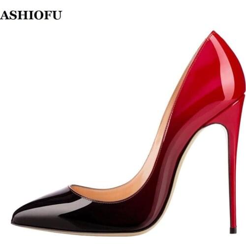 ASHIOFU Handmade Ladies High Heel Pumps Gradient Leather Party Prom Dress Shoes Pointy Evening Club Office Fashion Court Shoes