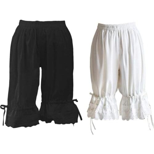Women Lolita Vintage Bloomers Ruffles Lace Hem Bow Lantern Pumpkin Shorts Solid Color Elastic Bubble Safety Under Pants