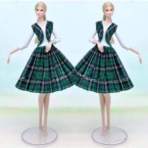 1/6 Green Grid Dress Sleeveless Coat Doll Clothes Set For Barbie Accessories Clothing Princess Party Gown 11.5" Dollhouse Toys