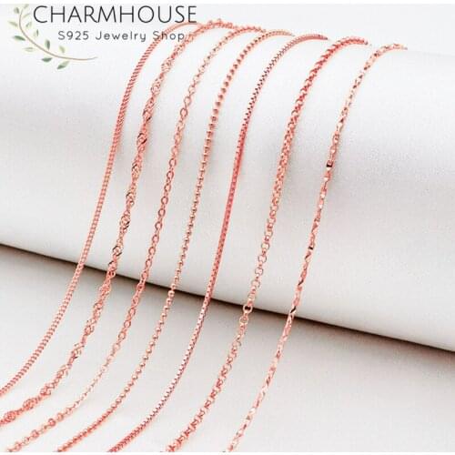 18inch DIY Chain Necklaces For Women Rose Gold GP Necklace Fit Pendant Box/Water Wave/ Snake Link Chain Collier Femme Jewelry