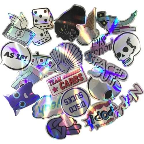 20Pcs/Lot Cool Reflective Laser Skateboard Stickers Pack ET Alien For DIY Luggage Motorcycle Guitar Vinyl Flash Graffiti Decal