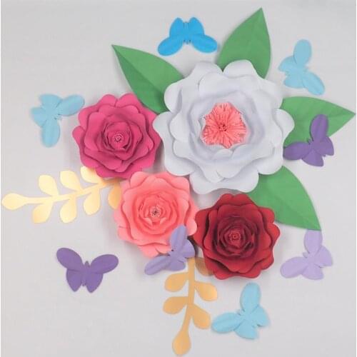 2018 Set of 4 Large Paper Flowers 6 Leaves 8 Butterflies Wedding Backdrop Baby Shower Baby Nursery Bridal Shower Deco Mix Sizes