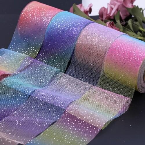25Yards/roll 6cm Rainbow Gradient Dot Moon Foil Tulle Roll Organza Baby Shower Party Supplies DIY Hair Bows Handmade Materials