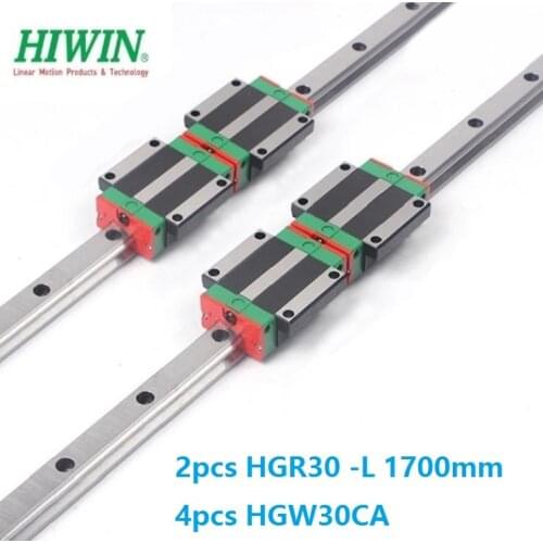 2pcs origial Hiwin rail HGR30 -L 1700mm linear guide + 4pcs HGW30CA HGW30CC flange carriage blocks for cnc router