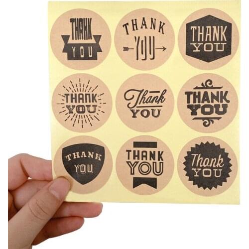 90PCS/lot Zakka Handmade style 9 Design Vintage Kraft Paper Thank You Circle Seal Sticker Dia 4cm Round Paper Packaging Label