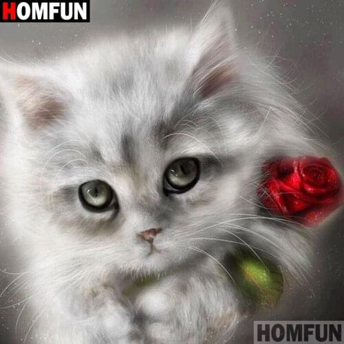 HOMFUN Full Square/Round Drill 5D DIY Diamond Painting "Flower and cat" 3D Diamond Embroidery Cross Stitch Home Decor A19385