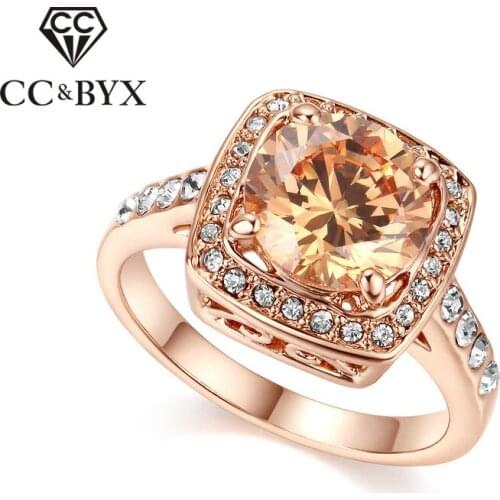 CC Jewelry Fashion Jewelry Rings For Women Rose Gold Color Luxury Yellow Stone Ring Bridal Wedding Engagement Bijoux CC1023