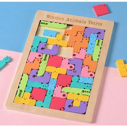 Baby Wooden Toy Tetris Puzzles Colorful Tangram Jigsaw Board Kids Children Magination Intellectual Educational Toys For Children