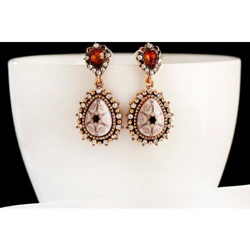 Palace Retro Luxulite Full Drilling Water Drop Rhinestones Female Earrings Bohemia Earrings Long Earrings Crystal Jewelry