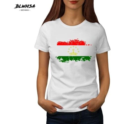 BLWHSA Spring Summer Women T-Shirts New Arrival O-Neck Solid Tajikistan Nostalgic Flag Short Fashion Casual Women Cotton