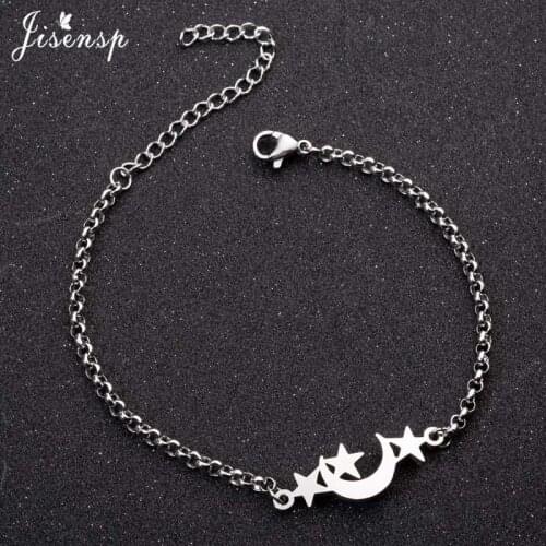 Jisensp Korean Style Moon and Stars Stainless Steel Bracelet Fashion Jewelry for Women Girls Delicate Star Luna Charm Bracelet