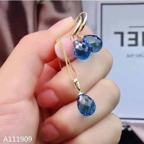 KJJEAXCMY boutique jewelry 925 sterling silver inlaid Natural Blue topaz pendant ring Womens set support detection