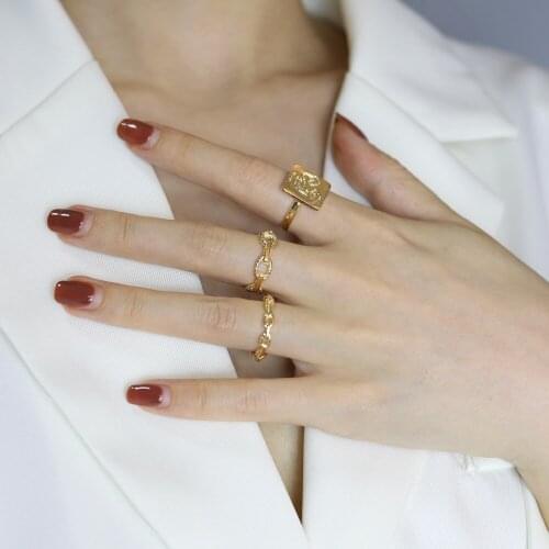 3 Pcs/set Ring Set Gold Exaggerated Personality Retro Lady Smiley Twist Simple Fashion Ring Female Punk Jewelry Gift Wholesale