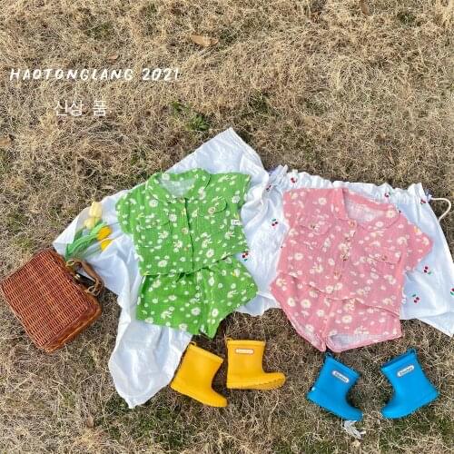 Girl Kids Summer Short Sleeve Set New Sweet Cotton Korean Loose Short Sleeve Top + Shorts Baby Two Piece Set