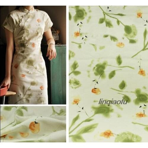 Linen cheongsam fabric, vintage linen cotton and linen clothing fabric