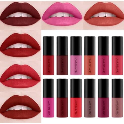 12 Color Mini Matte Lip Glaze Smooth Waterproof Long Lasting Non-stick Cup Belleza Lip Gloss Makeup Cosmetics Wholesale TSLM2
