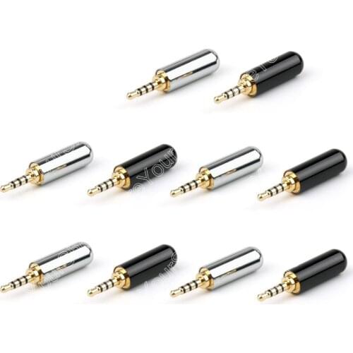 Areyourshop 10 Pcs Copper 4 Pole Conductor 2.5mm Solder Connection Plug Jack Adapter Connector