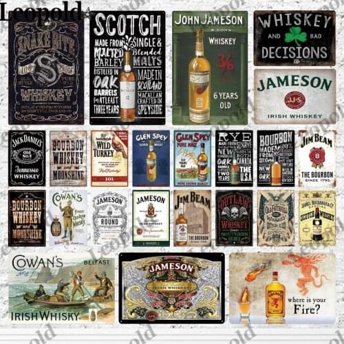 Whisky Metal Sign Plaque Wall Sticker Wine Bottle Combination Tin Plate Retro Wall Artist Home Metal Decoration