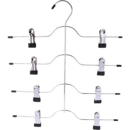 Multifunctional 4 Layer Stainless Steel Pants Hanger Rack Clip Skirt With 8 Clips Storage Organizer Save Space