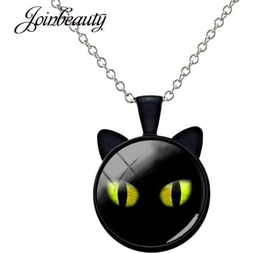 JOINBEAUTY Fashion Lovely Black Little Cat Picture Ear Pendant Necklace Jewelry Glass Cute Kitty Pendants Necklace Jewelry NS270
