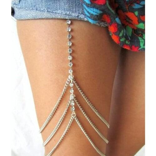 Fashion Crystal Leg Jewelry Sexy Women Rhinestone Anklet Double Layer Chains Club Night Rock Accessories