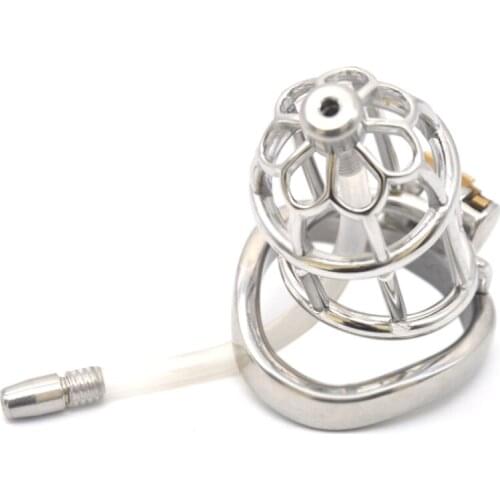 Male Chastity Device Stainless Steel Creative Plum Blossom Head Chastity Cage Bondage Sex Ring with Catheters & Sounds G7-247B