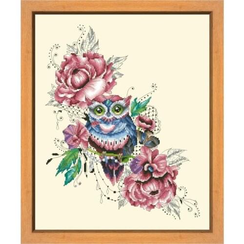 Flower Owl cross stitch kits rose pattern 18ct 14ct 11ct light yellow fabric cotton thread DIY embroidery kit for beginners
