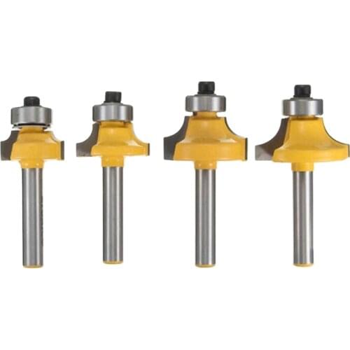 4Pcs 1/2 3/8 1/4 1/8 Round Over Edge Forming Router Bit Set - 6mm 1/4" Shank