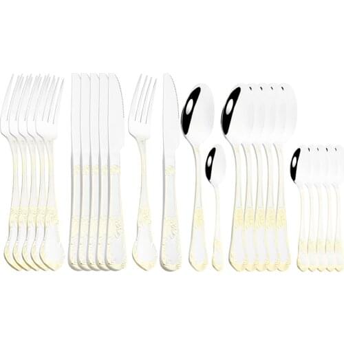 6set Dinnerware Silver Stainless Steel Set Western Vintage 304 Metal Cutlery Spoons Knives Fork Set Tableware for Kitchen Home