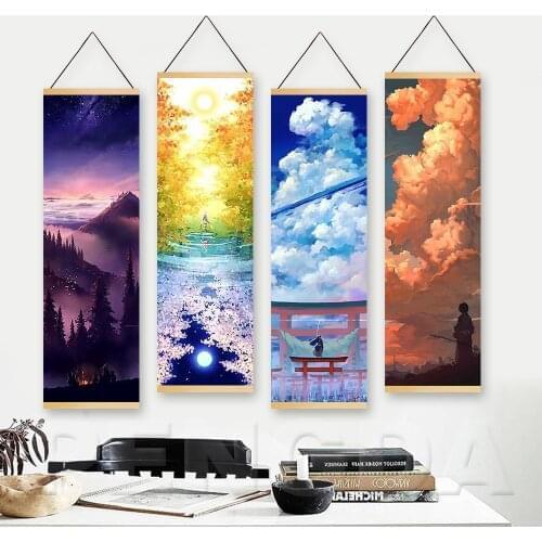 Nordic Canvas Printed Home Decor Wall Art Game Touken Ranbu Online Painting Solid Wood Hanging Scroll Picture Living Room Poster