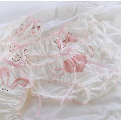 Love Wings Girl Underwears Bow Seamless Underwear Flounced Cotton Crotch Middle Waist Kawaii Lingerie Bread Pants Student Large