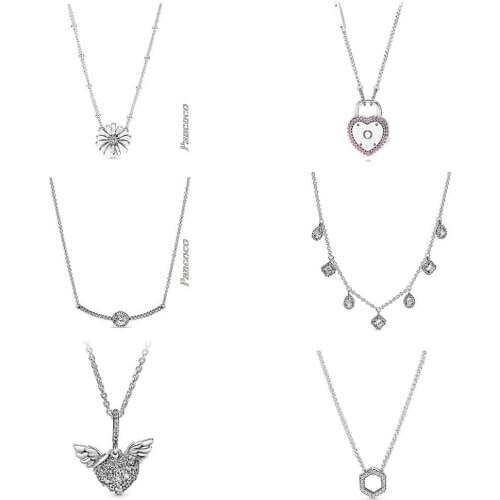 925 Sterling Silver Timeless Elegance Geometric Shape With Pear And Square Stone Necklace For Women Wedding Fashion Jewelry