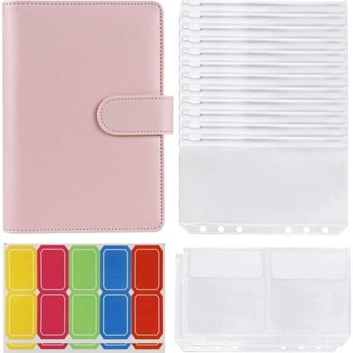 14 Binder Bags A6 with Leather Binder Cover, 6 Rings Budget Binder with Cash Envelope, Money Saving Binder