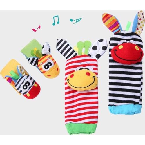 Cartoon Plush Socks Wristband Rattle Baby Toy 0-12 Months Newborn Baby Child Animal Socks Foot Finder Toy Gift Soft Rattle