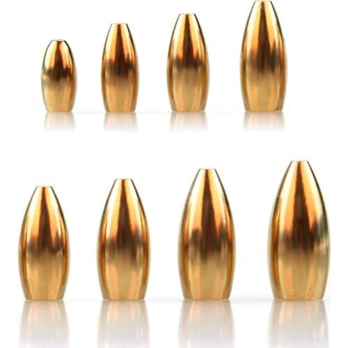 Fishing Tackle Accessories Pure Copper Down Sinker Bullet TEXAS RIG Weight Lure Cone Hollow Line Through