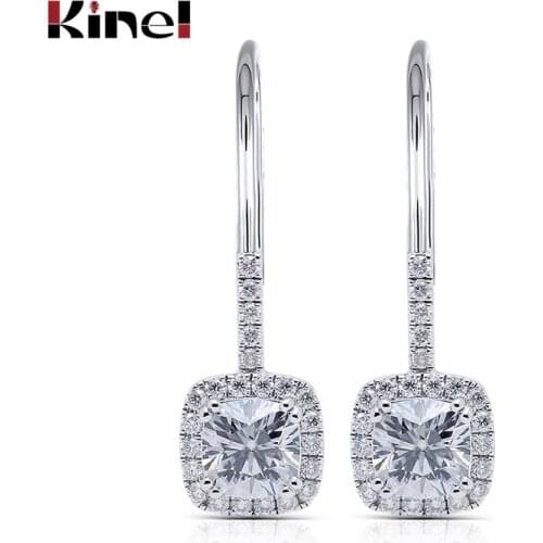 Kinel Fashion Silver Color Drop Earrring Statement Party Wedding Cushion Cut CZ Zircon Dangle Earrings For Women Jewelry