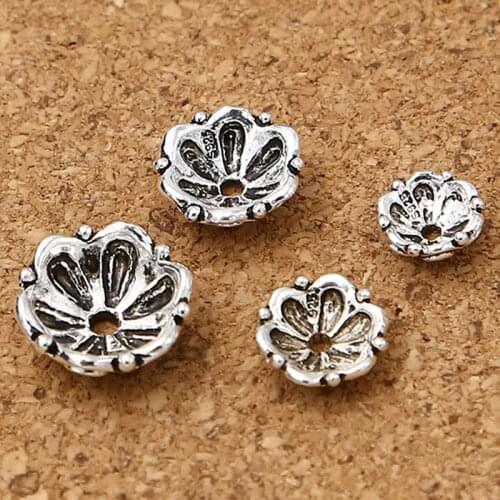 100% S925 Sterling Silver 8-14mm Lotus Trust Bead Pad Earring Settings Retro Style For Jewelry Ear Hook Accessories